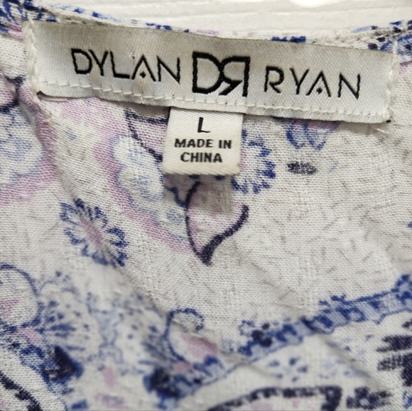 DR Dylan Ryan Purple Blue Floral Paisley Open Front Lace Trim Kimono Size L - Picture 2 of 6